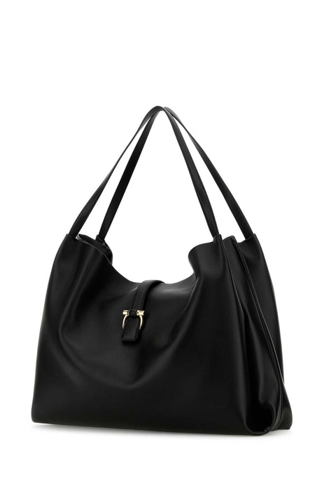 SALVATORE FERRAGAMO Large Black Leather Shopping Handbag - 52 cm Width