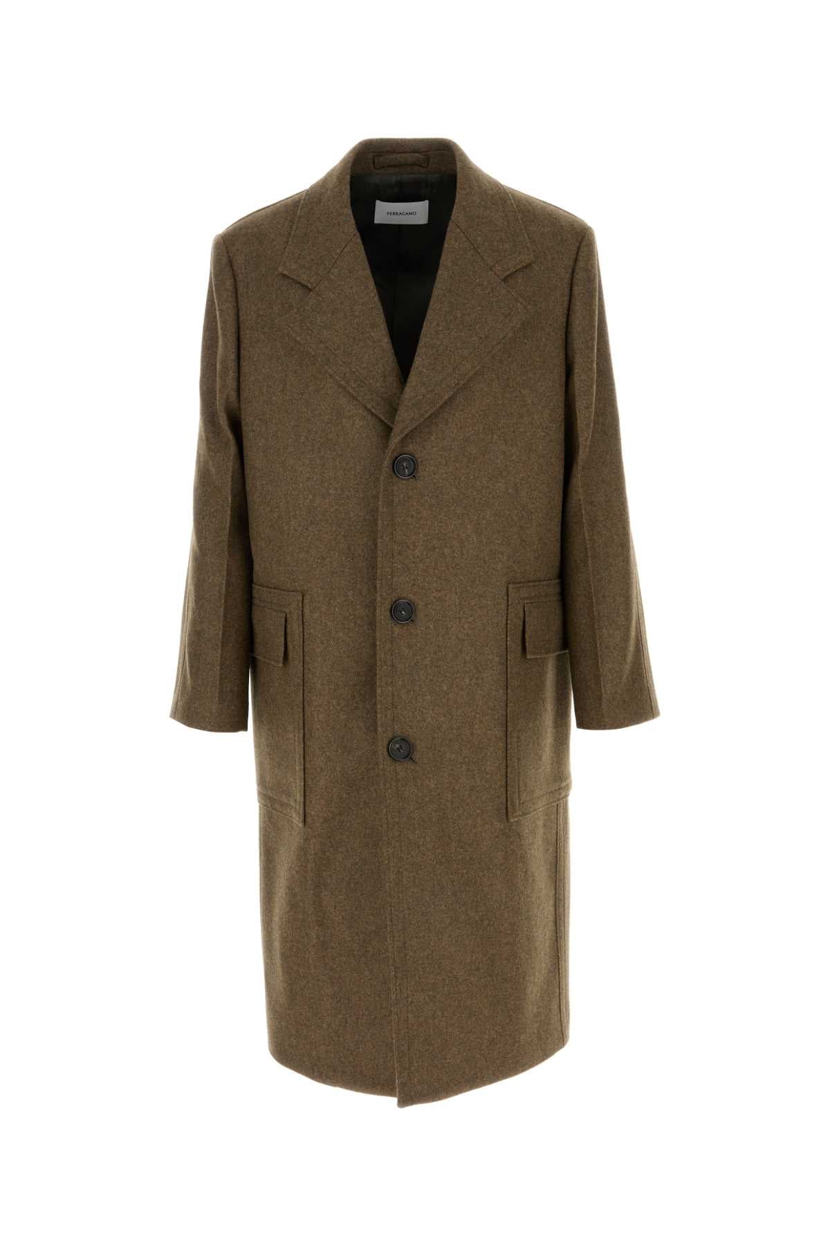 SALVATORE FERRAGAMO Melange Mud Wool Jacket