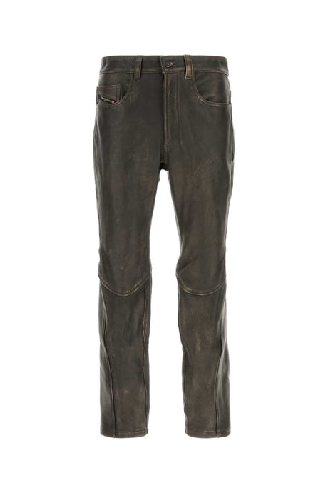 DIESEL Brown Leather P-Nash-Leat Pants for Men