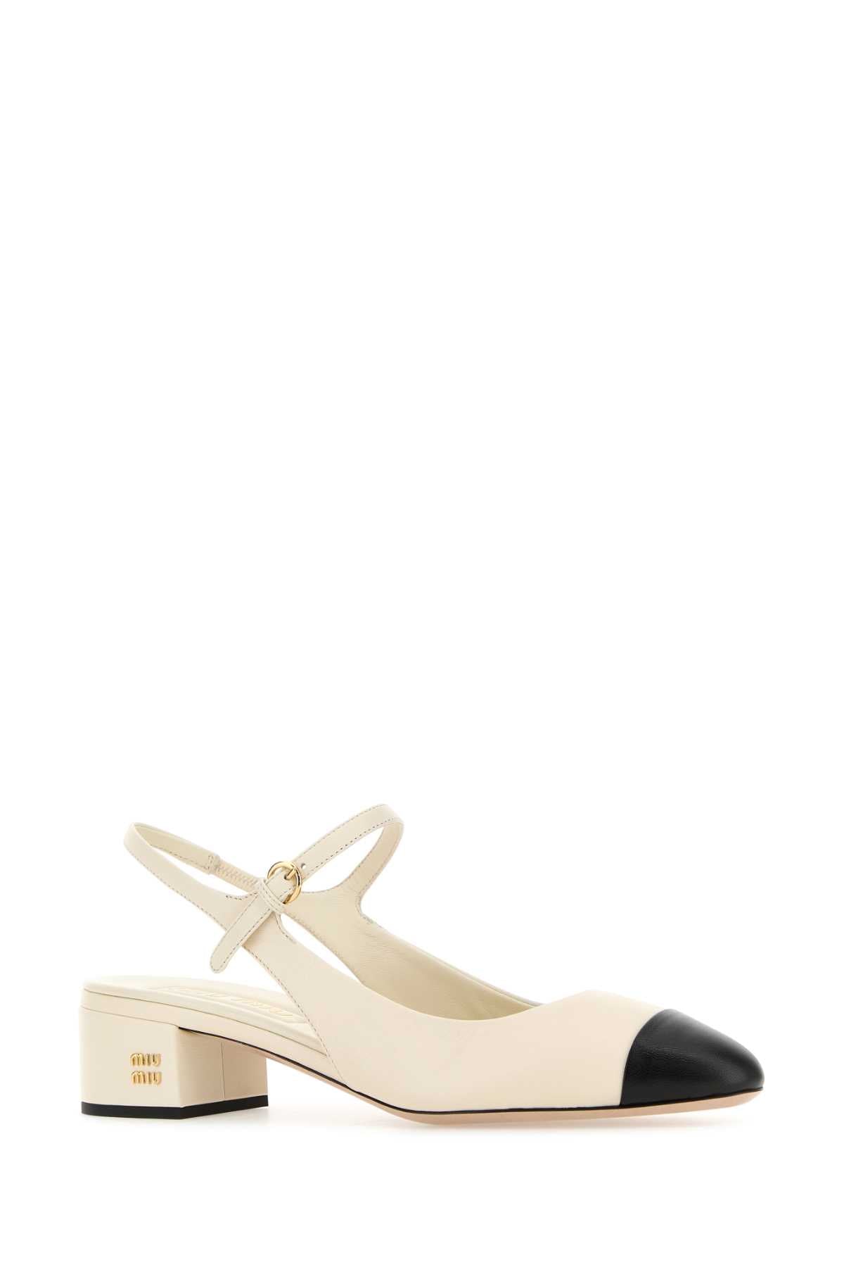 MIU MIU Ivory Leather Pumps with 4 cm Heel