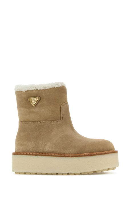 PRADA Beige Suede Ankle Boots with 4cm Platform Height