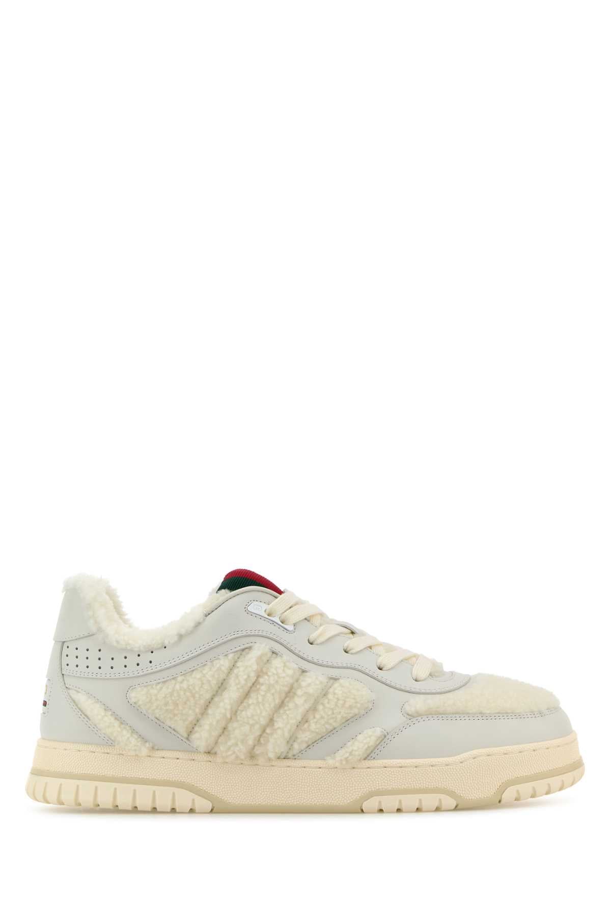 GUCCI Men's White Leather and Teddy Re-Web Sneaker