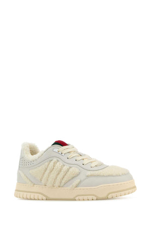 GUCCI Men's White Leather and Teddy Re-Web Sneaker