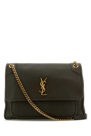 SAINT LAURENT Large Leather Niki Handbag - Dark Green - 47 cm x 34 cm x 16 cm