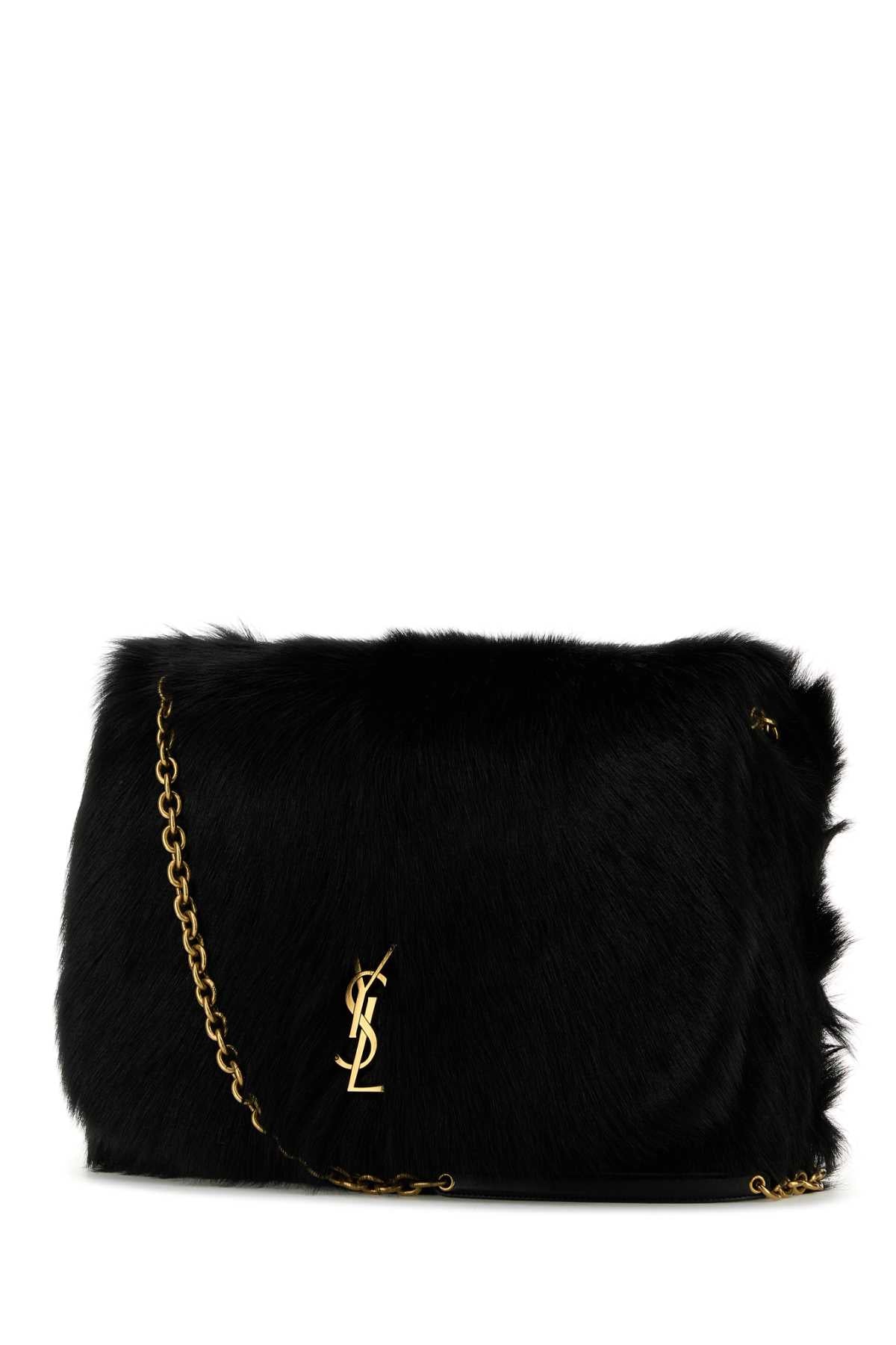 SAINT LAURENT Mini Black Shearling Shoulder Handbag