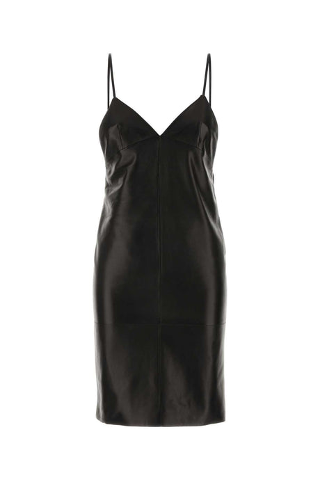 SAINT LAURENT Luxe Black Leather Slip Dress