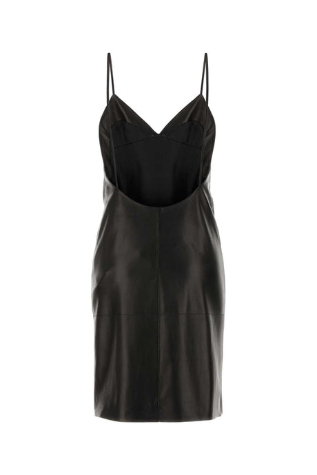 SAINT LAURENT Luxe Black Leather Slip Dress