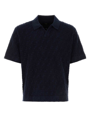 FENDI Dark Blue Terry Fabric Polo Shirt for Men