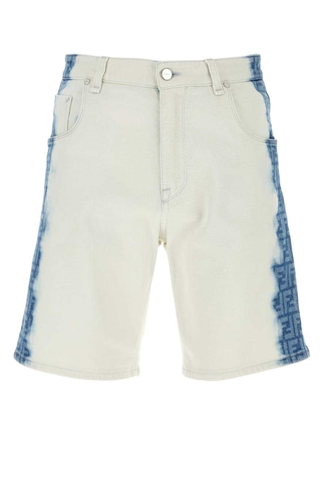 FENDI Men's White Stretch Denim Bermuda Shorts