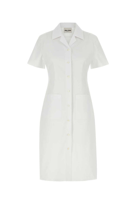 MIU MIU Classic White Poplin Shirt Dress