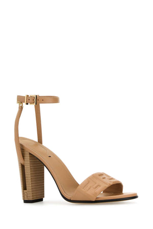 FENDI Camel Leather Delfina Mini Sandals with 9.5 cm Heel