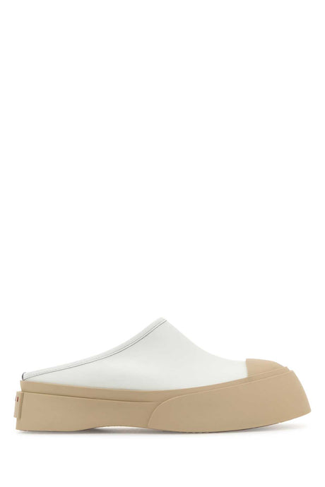 MARNI Elevated White Leather Pablo Slippers with 4.5 cm Platform