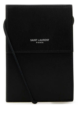 SAINT LAURENT Mini Black Leather Pouch Handbag