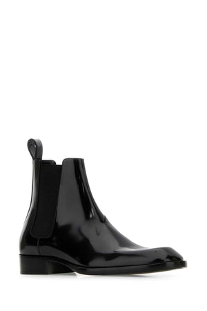 SAINT LAURENT Classic Black Leather Ankle Boots - Men's Size