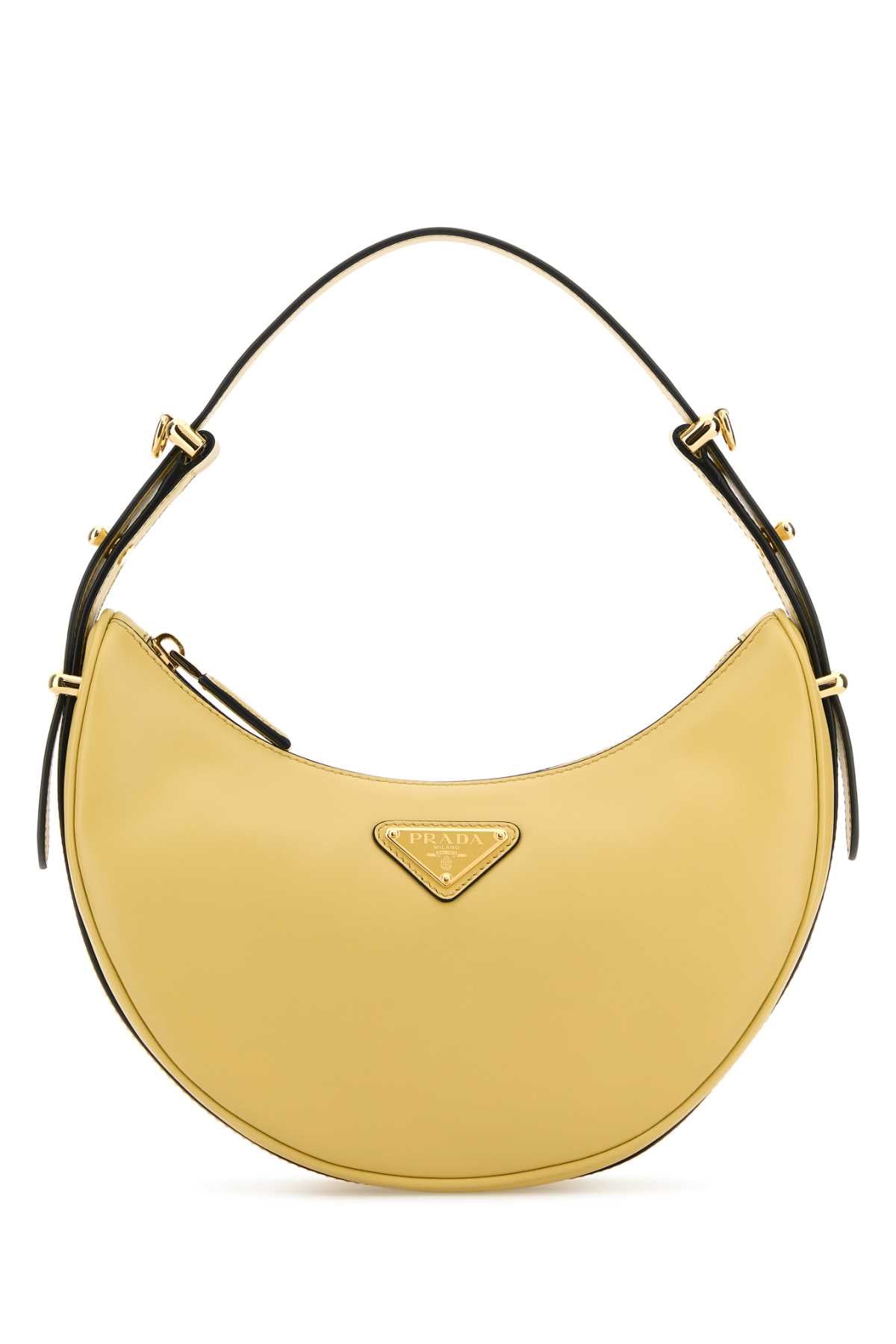 PRADA Mini Leather Handbag in Pastel Yellow - 22.5 cm Width