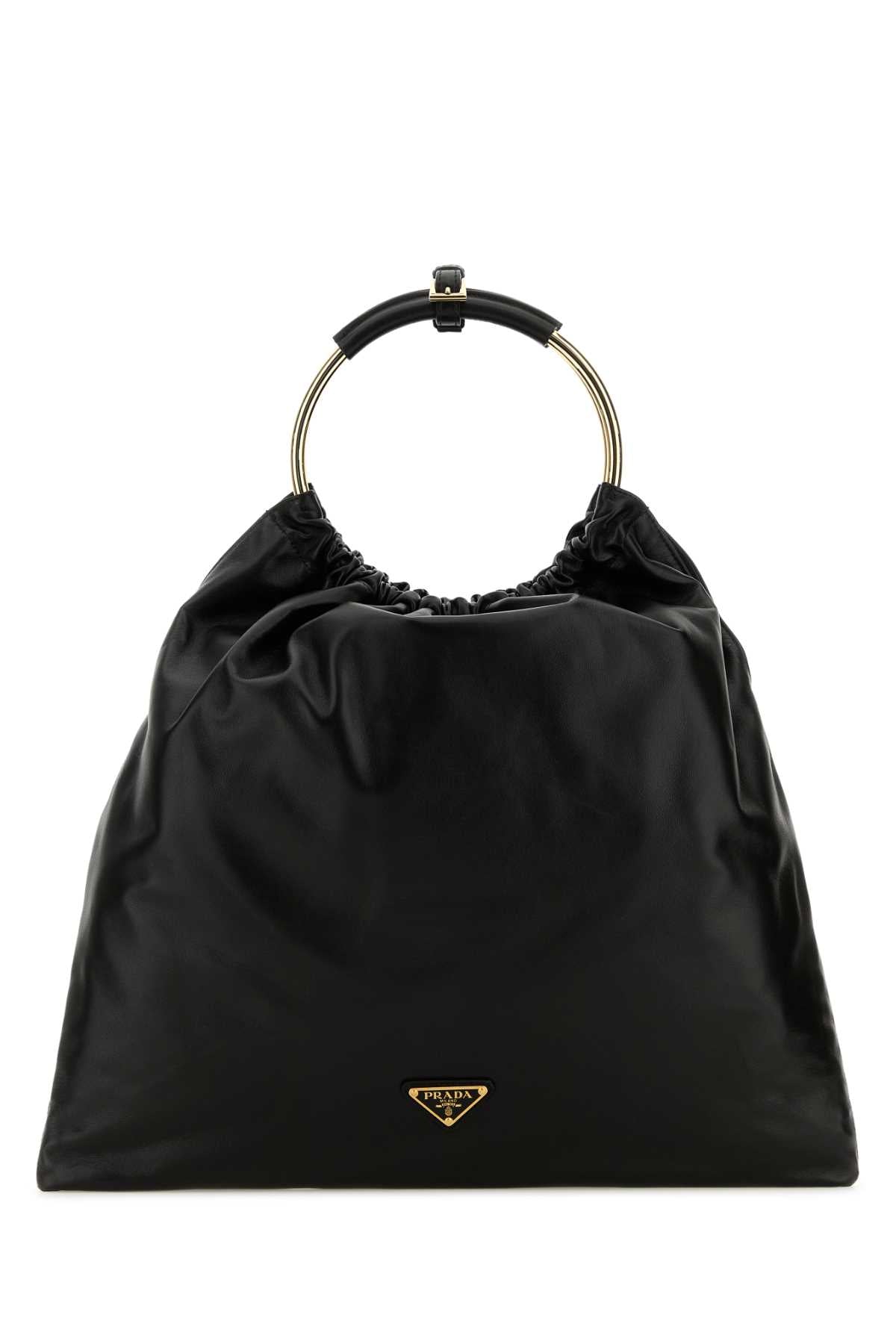 PRADA Elegant Black Leather Bucket Handbag - 39 cm Width