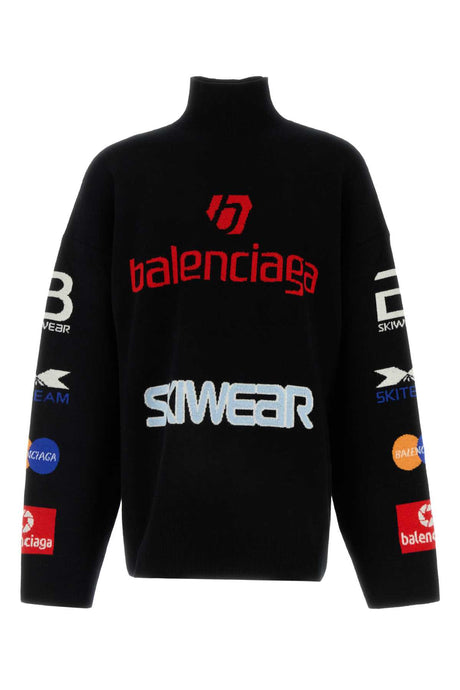 BALENCIAGA Black Stretch Wool Blend Sweater for Men