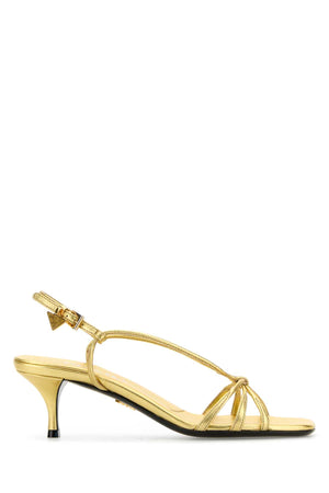 PRADA Luxurious Gold Leather Sandals with 5.5 cm Heel Height