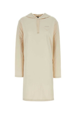 PRADA Cream Stretch Cotton Mini Sweatshirt Dress