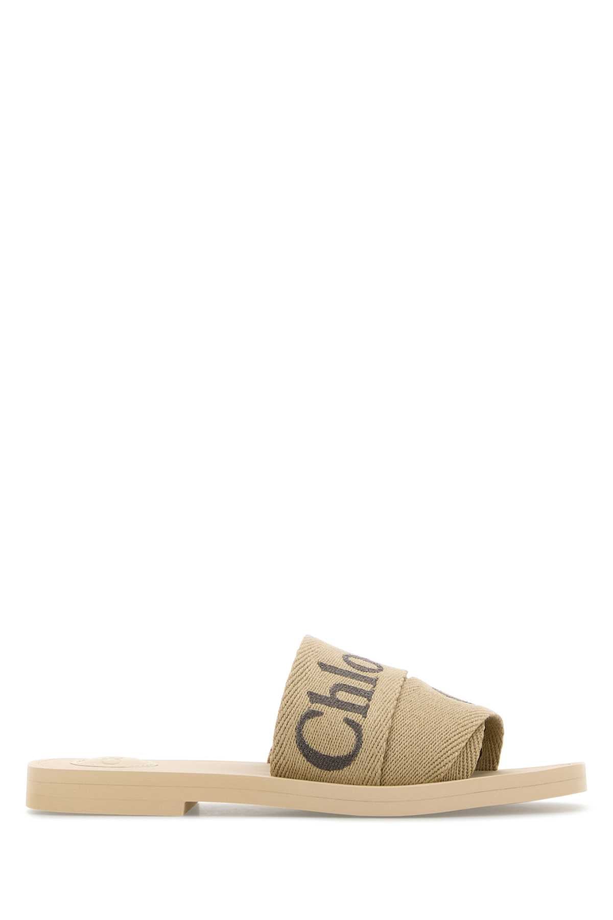 CHLOE Cappuccino Canvas Woody Slippers for Women