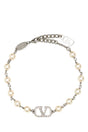 VALENTINO GARAVANI Elegant Two-tone Metal and Pearl VLogo Bracelet - Adjustable Size