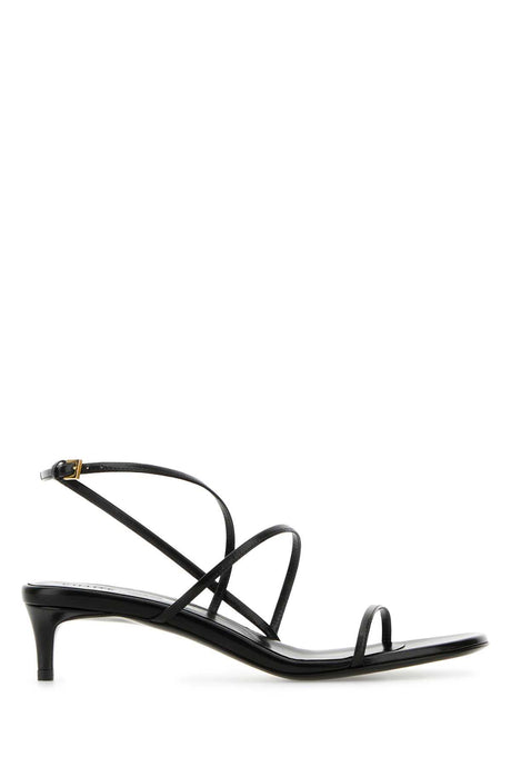 KHAITE Black Leather Loop Kitten Sandals with 3.5 cm Heel