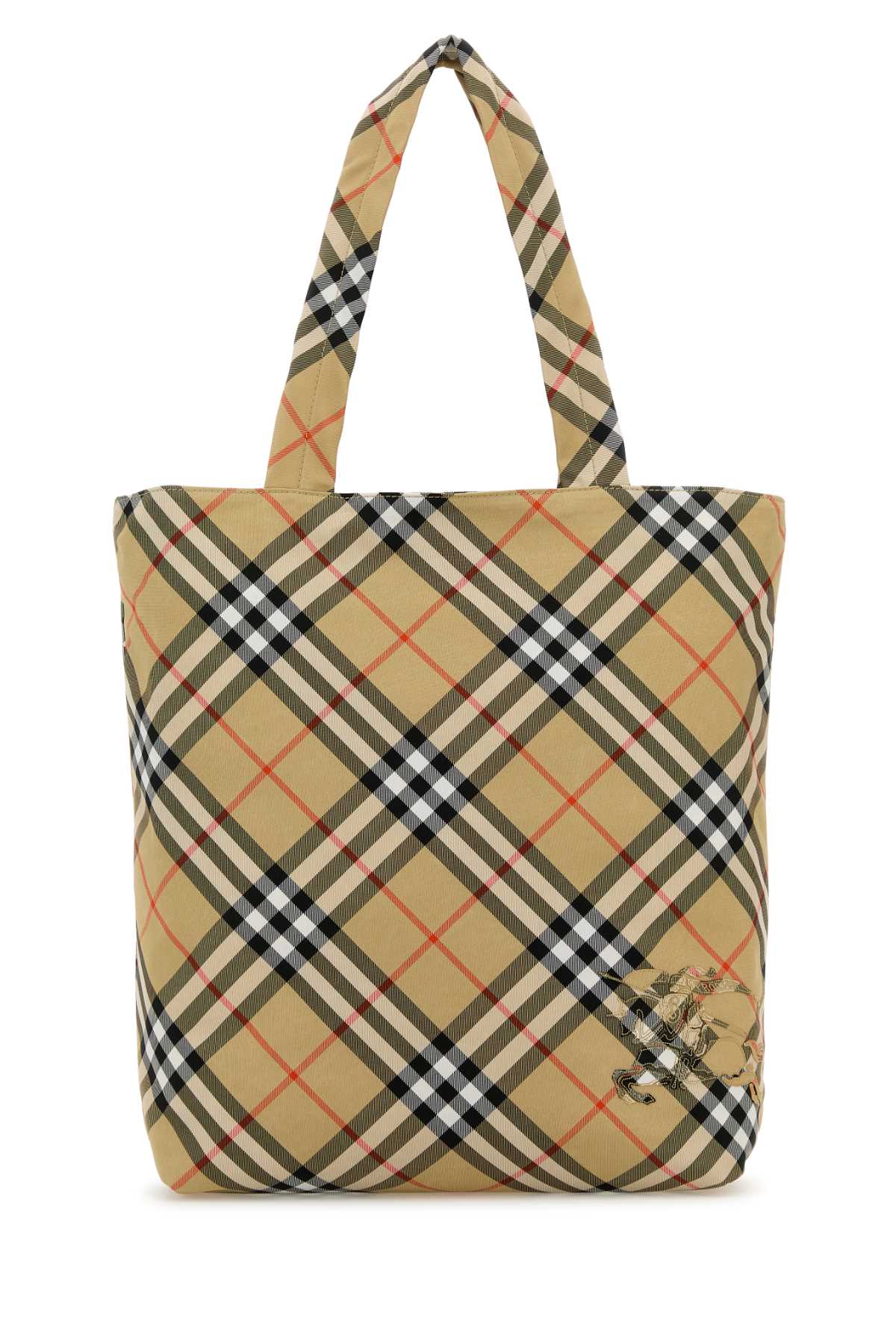 BURBERRY Check Pattern Embroidered Canvas Shopping Handbag - 33cm x 40cm x 13cm