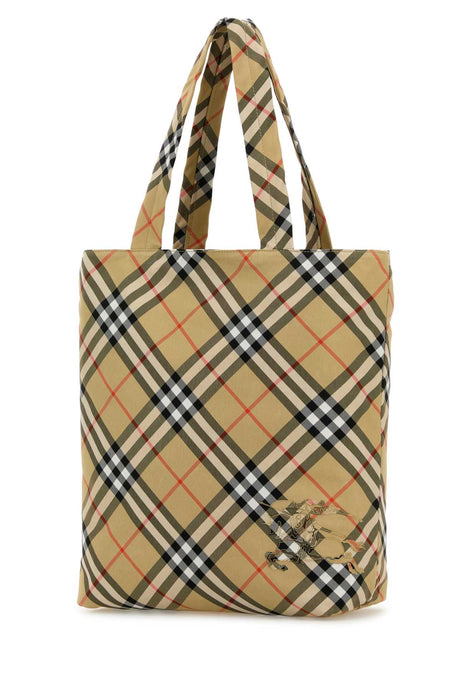 BURBERRY Check Pattern Embroidered Canvas Shopping Handbag - 33cm x 40cm x 13cm