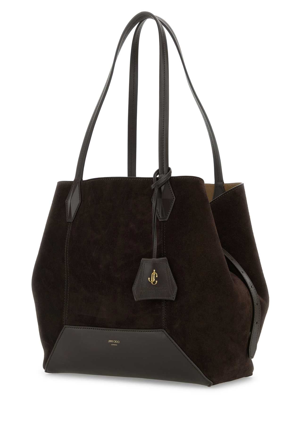 JIMMY CHOO Elegant Dark Brown Suede Diamond Shopping Handbag - 26x28x14 cm