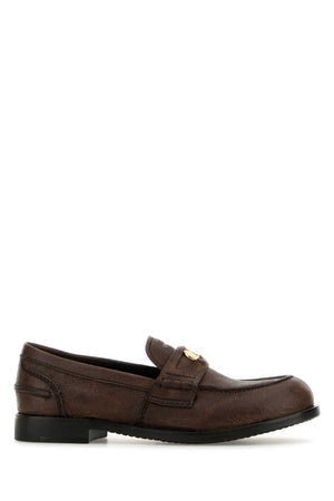 MIU MIU Elegant Brown Leather Loafers for Women