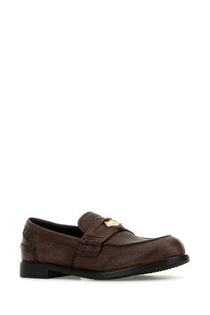 MIU MIU Elegant Brown Leather Loafers for Women