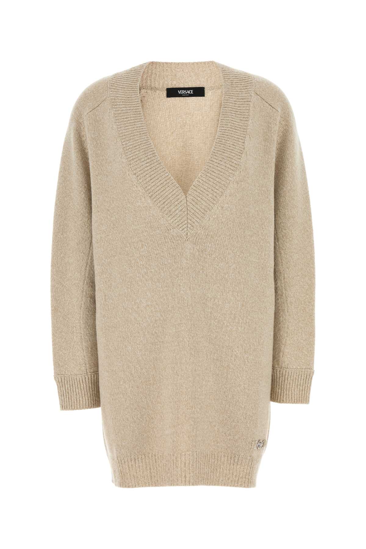 VERSACE Elegant Beige Wool Blend Sweater Dress