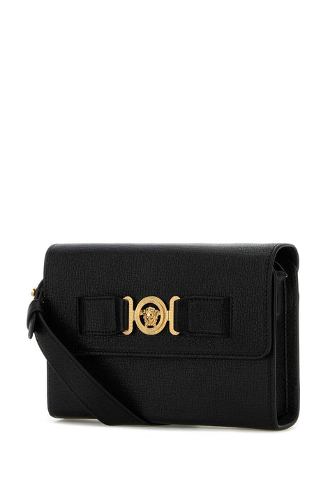 VERSACE Stylish Black Leather Medusa Biggie Crossbody Handbag (19 cm x 12.5 cm x 6 cm)