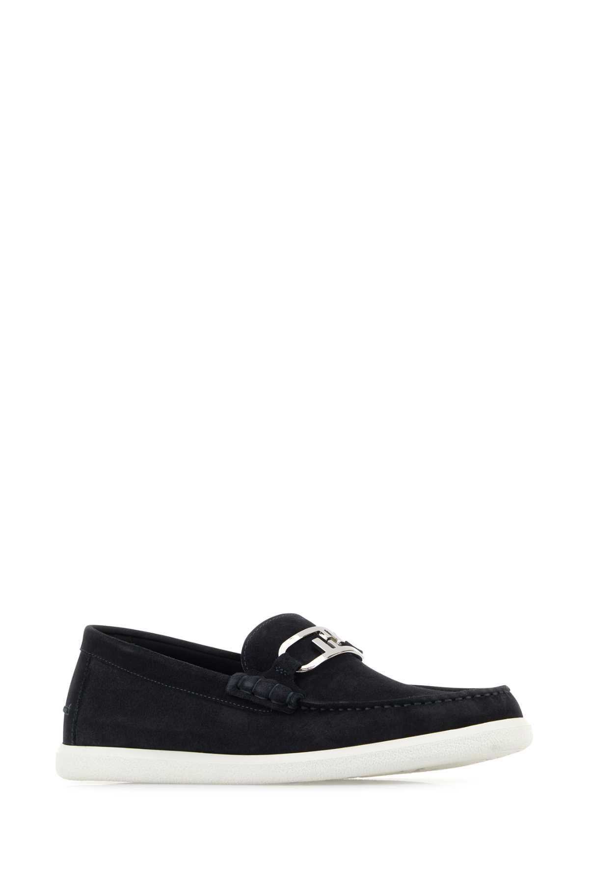 FENDI Midnight Blue Suede O Lock Light Loafers for Men