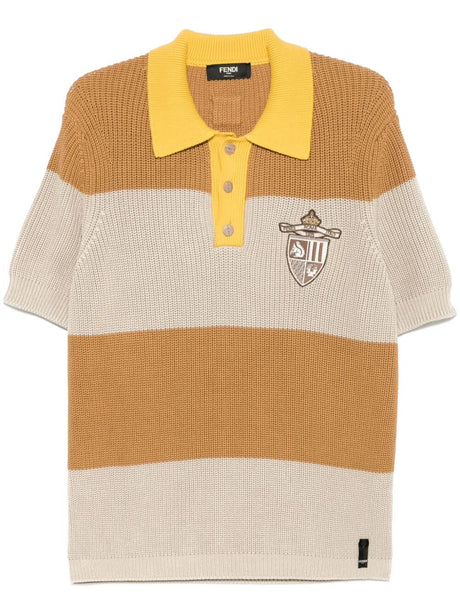 FENDI Striped Cotton Knit Polo Shirt for Women