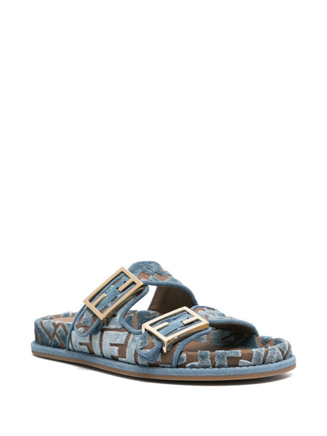 FENDI FF Jacquard Velvet Slide Sandals - 5 cm Sole