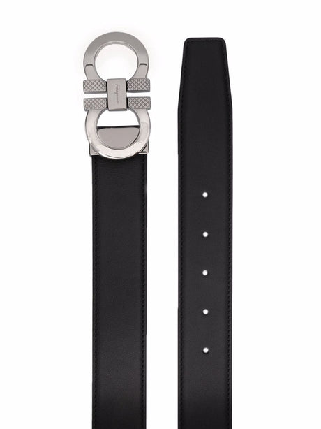 Ferragamo Reversible Leather Gancini Hook Belt - 3.5 cm Height