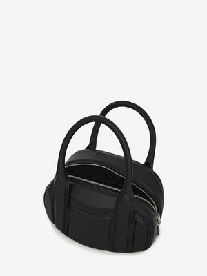 ALEXANDER WANG Black Lambskin Mini Top-Handle Handbag with Detachable Strap, 13x22x8cm