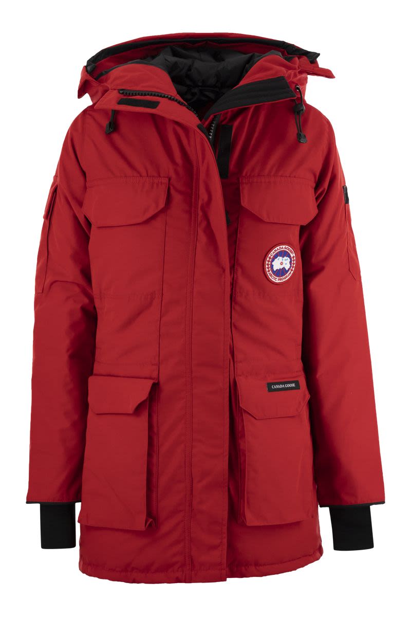 女士红色渡胜冒险大衣，适用于极端天气 - FW24