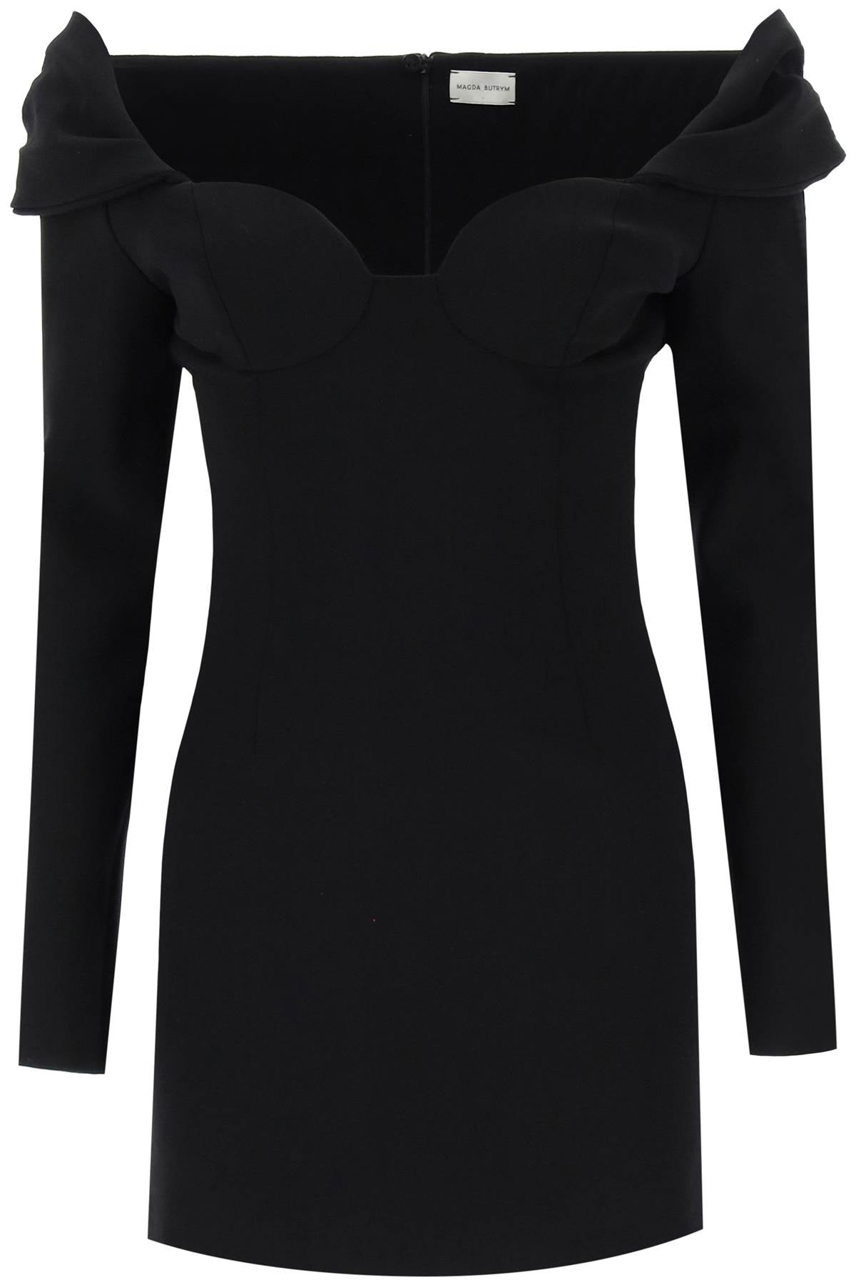 MAGDA BUTRYM Stunning Black Wool Dress with Sweetheart and Off-the-Shoulder Neckline for Women