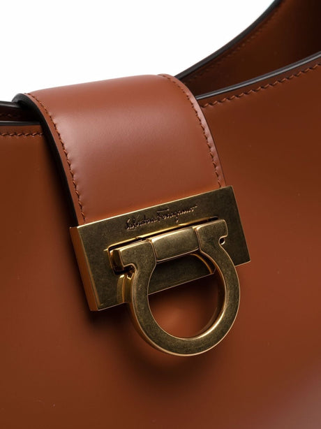 Tan Brown Leather Shoulder Bag for Women by Salvatore Ferragamo