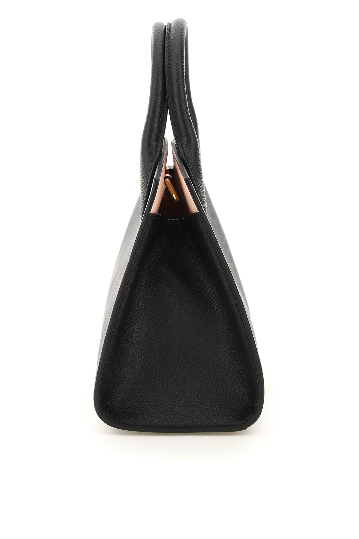 Black Hammered Leather Handbag with Iconic Gancini Hook Motif for Women