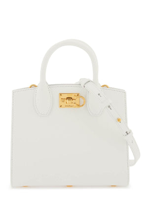 حقيبة يد جلد العجل البيضاء من مجموعة ستوديو ميني مع نقشة جانشيني