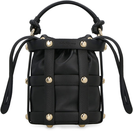 FERRAGAMO Edgy Leather Handbag with Decorative Studs and Drawstring Closure