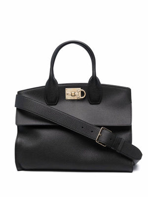 FERRAGAMO Elegant Studio Grained Leather Handbag