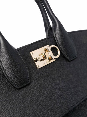 FERRAGAMO Elegant Studio Grained Leather Handbag