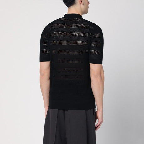 DRIES VAN NOTEN Short Sleeve Polo in Striped Mesh Knit