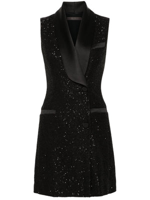 MAX MARA PIANOFORTE Chic Black Sequined Mini Tuxedo Dress