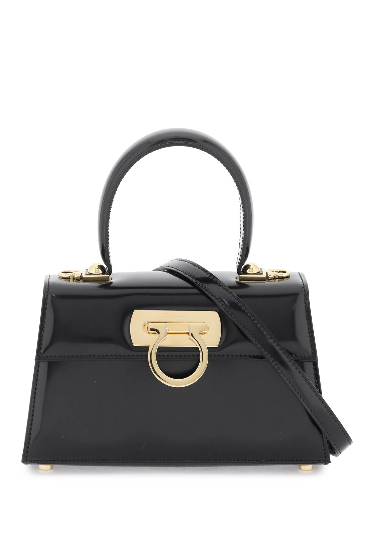 FERRAGAMO Iconic Black Calf Leather Top Handle Handbag for Women