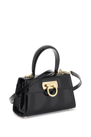 FERRAGAMO Iconic Black Calf Leather Top Handle Handbag for Women